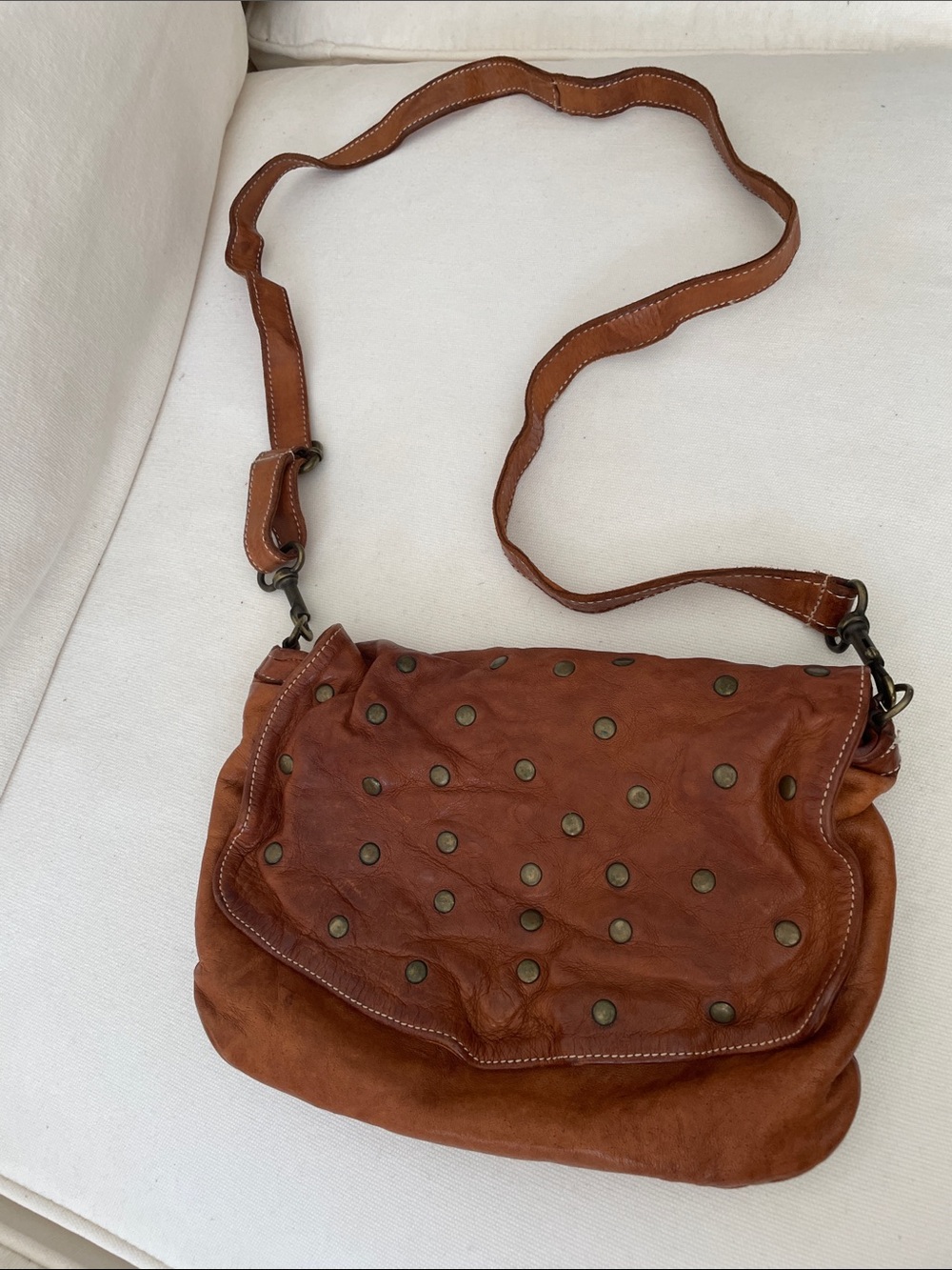 Garnet Hill Rust Brown Studded Leather Crossbody